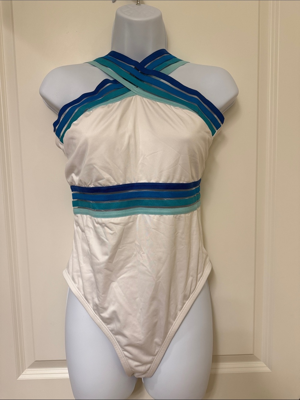 Kenneth Cole New York White One-Piece Swimsuit with Blue and Teal Straps